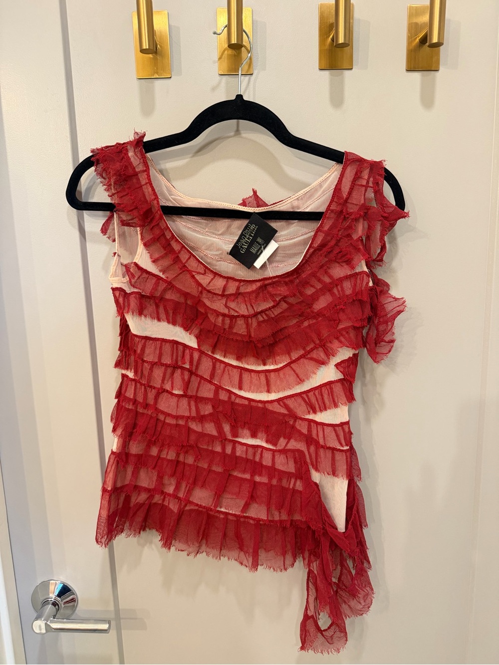 Jean Paul Gaultier Red Ruffled Sleeveless Layered Tank